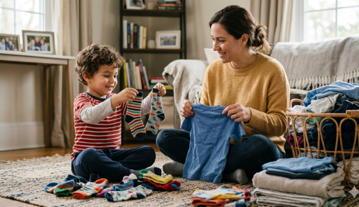 Everyday routines like laundry create natural opportunities for language learning.