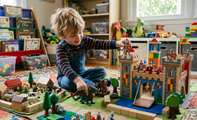 Play themes help children connect ideas, actions, and language.