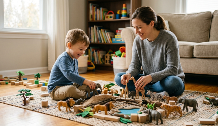 Pretend play with animals helps children build early storytelling and communication skills.