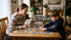 A parent and child working together to solve a puzzle while the child attempts solutions independently.