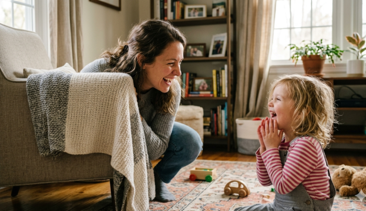 Parent encouraging eye contact naturally during play-based activities.