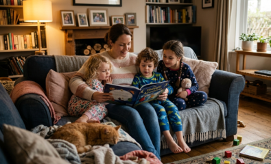 Parent teaching emotional vocabulary during story time.