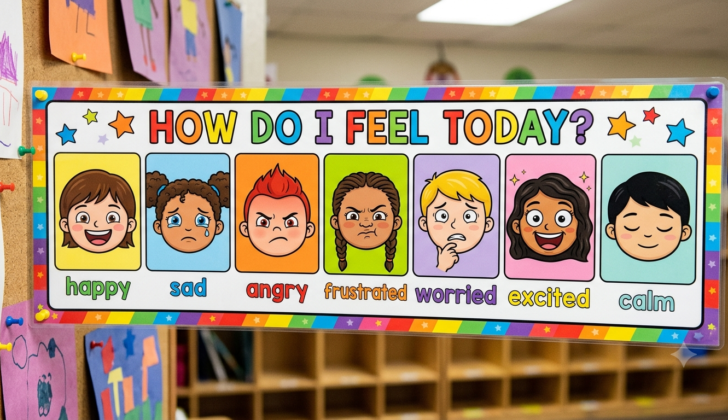 Emotion visuals help children identify and communicate their feelings before they become overwhelmed.