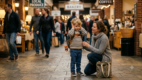 Child covering ears because of loud sounds while parent provides support