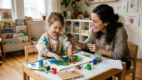 Child exploring sensory art while building language skills