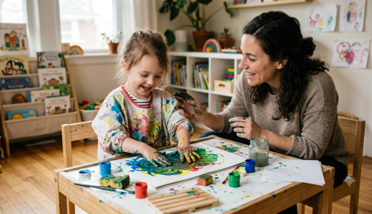 Child exploring sensory art while building language skills