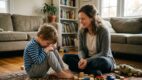 Parent supporting a child during a possible sensory meltdown