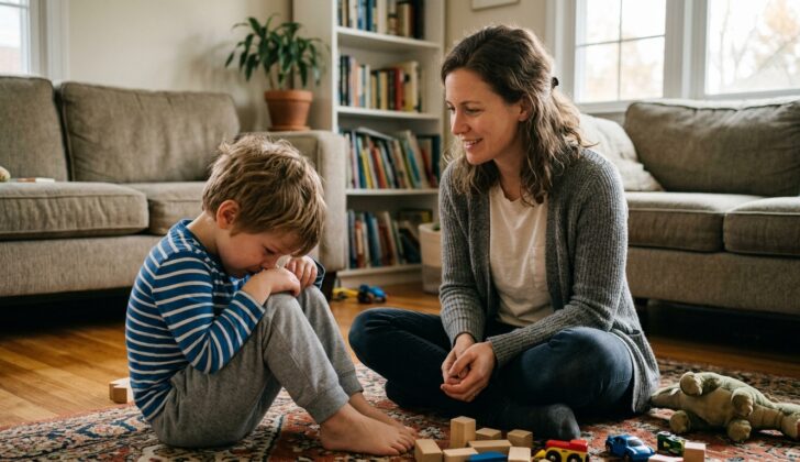 Parent supporting a child during a possible sensory meltdown