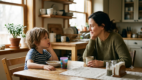 Parent helping child organize thoughts during a conversation