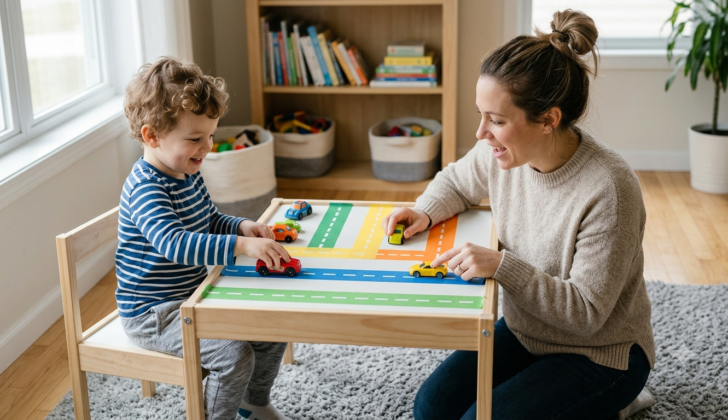 Child enjoying a low-mess sensory activity with a parent