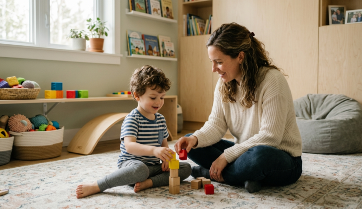 Parent playing with child to support sensory processing and communication